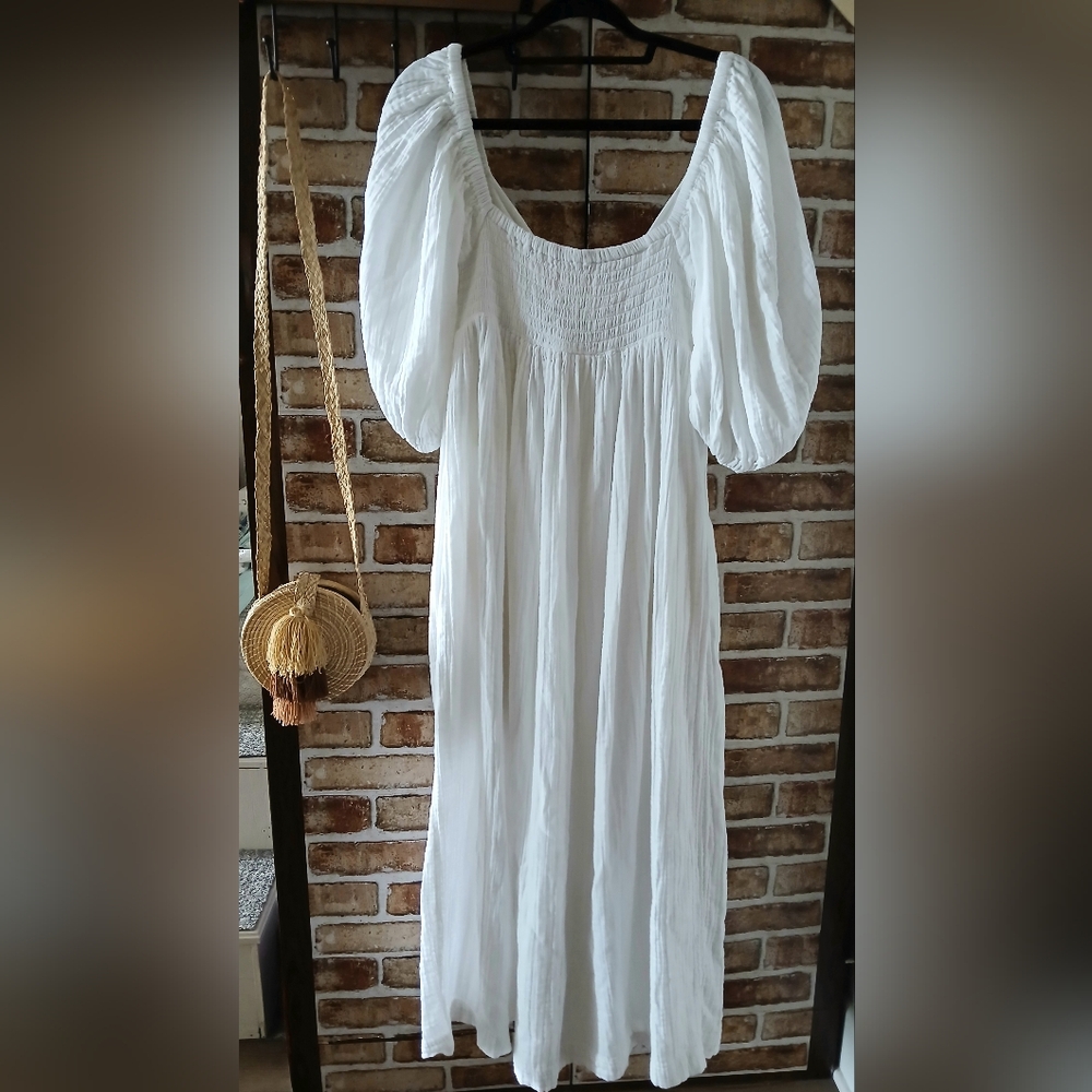 MARA HOFFMAN Swim White SUMMER Smocked Beachy COTTON Maxi Dress Women's Size S - Picture 7 of 13